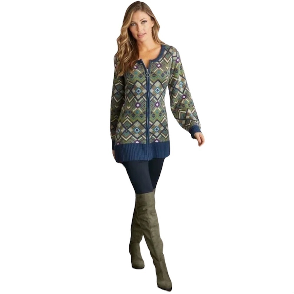 K Jordan Women’s Acrylic Zipper Front Tunic Sweater Size XL